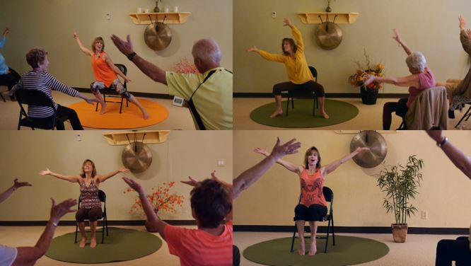 Sherry Zak Morris from the Yoga Vista Academy teaching Chair Yoga Dance to Seniors